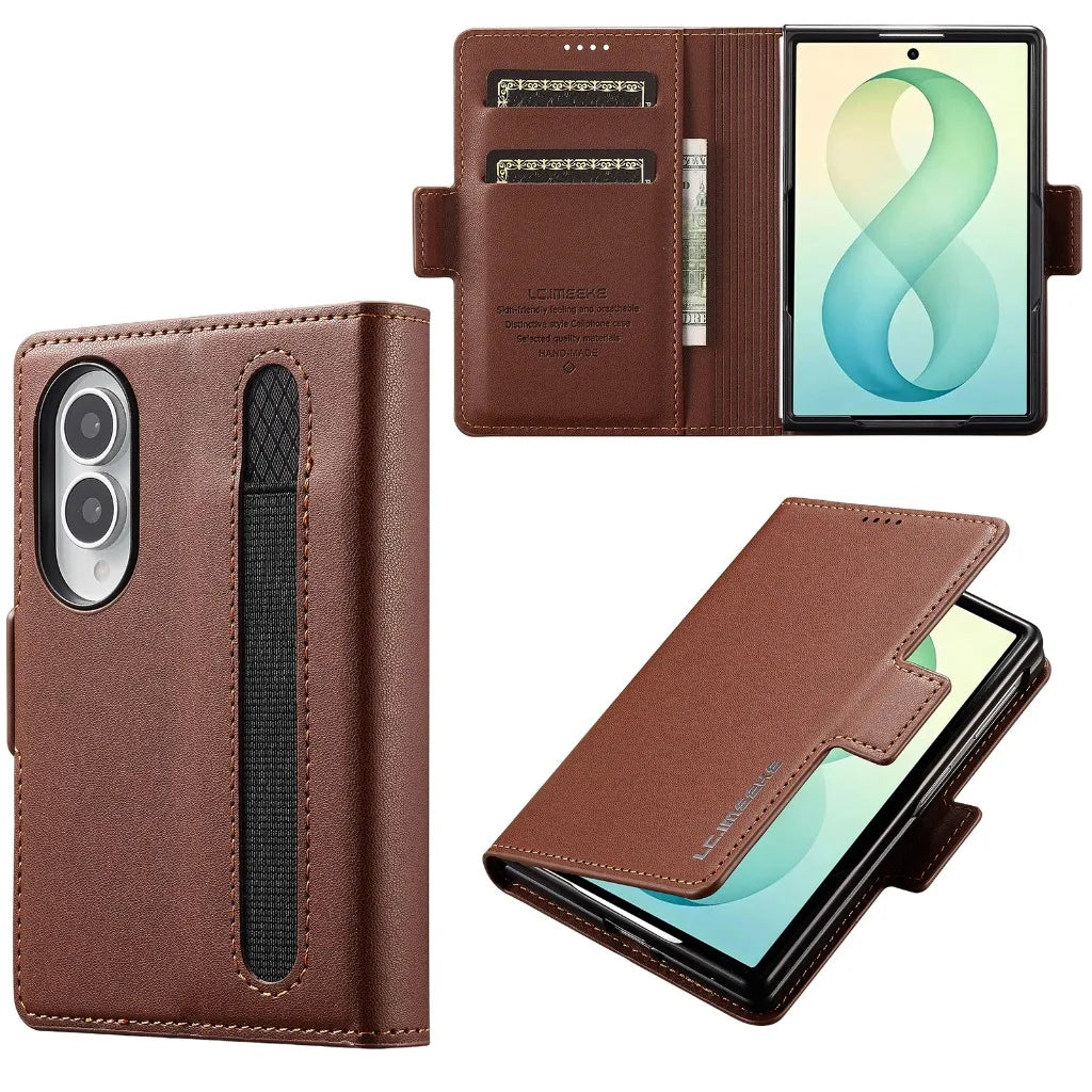 Genuine Leather Hinge Protection Wallet Case with Magnetic S Pen Slot for Samsung Galaxy Z Fold 8