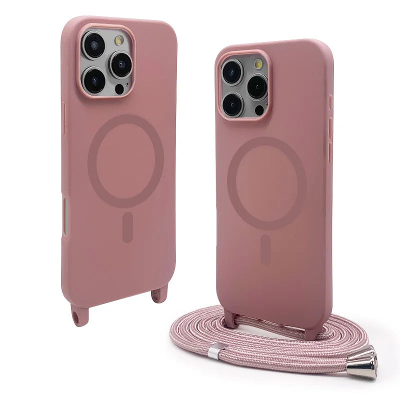 Soft TPU Silicone Crossbody Lanyard MagSafe Case for iPhone 15 Series
