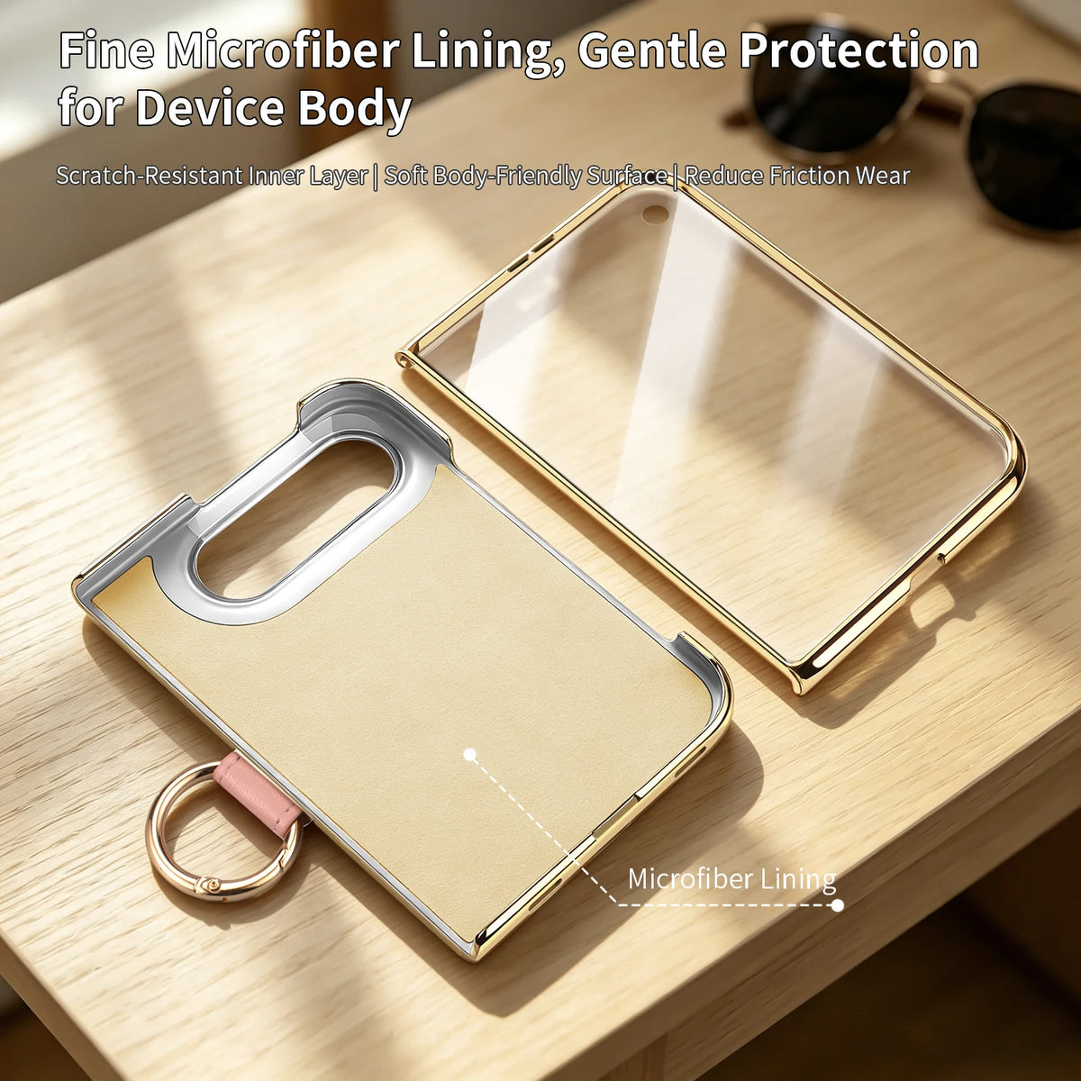 Quilted Leather Case with Ring Holder and Tempered Glass Film for iPhone Duo