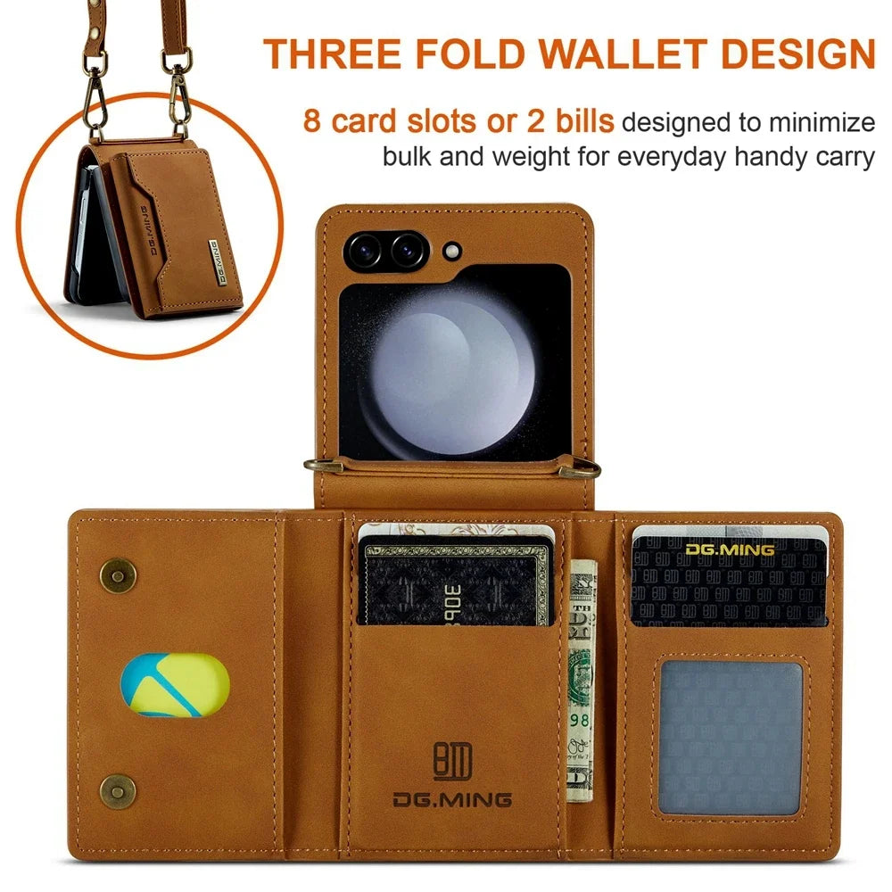 Crossbody Leather Wallet Case with Card Slots for Samsung Galaxy Z Flip 6