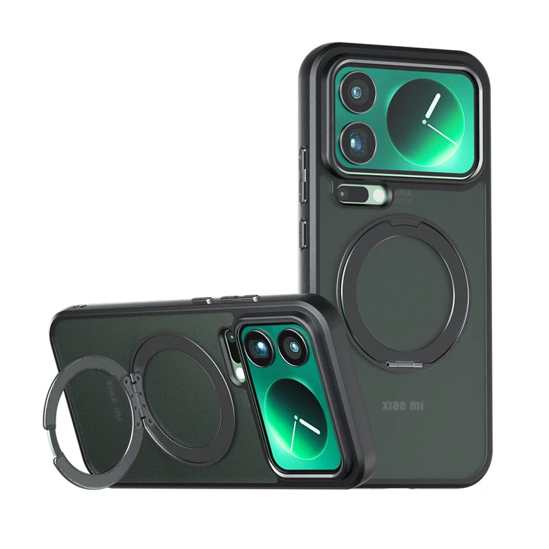 Shockproof Frosted PC TPU Magnetic Case with 360-Degree Rotating Ring Holder for Xiaomi 17 Series