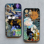 Abstract Art Cat Shockproof Back Phone Case for iPhone 15 Series