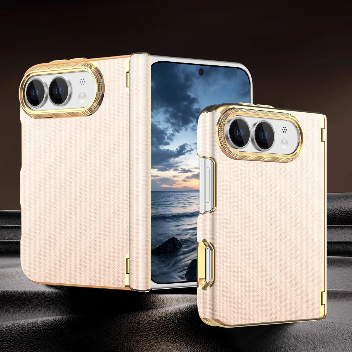 Leather Hinge Protection Case with Raised Camera Ring for iPhone Duo
