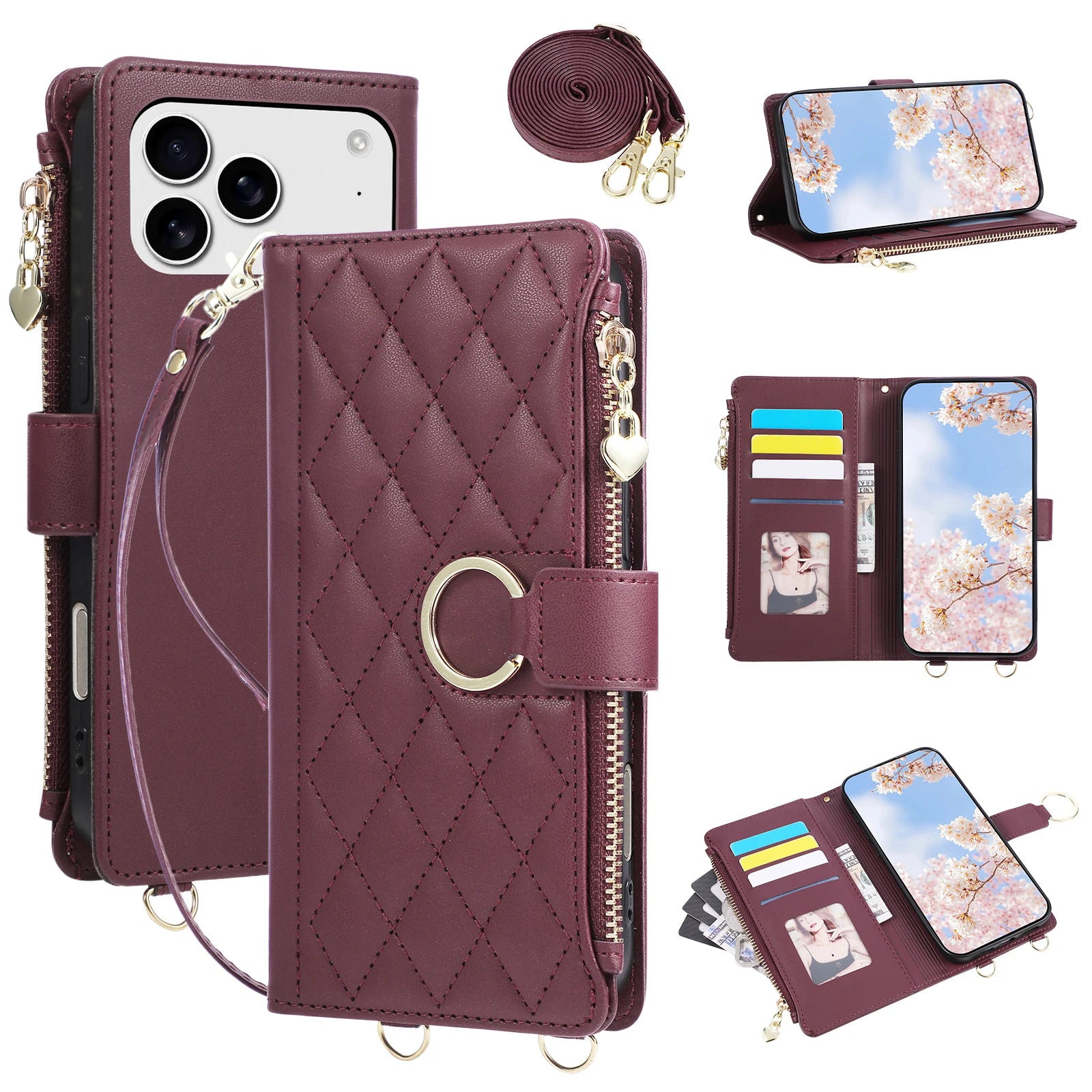 Premium Crossbody Zipper Leather Flip Case for iPhone 17 Series