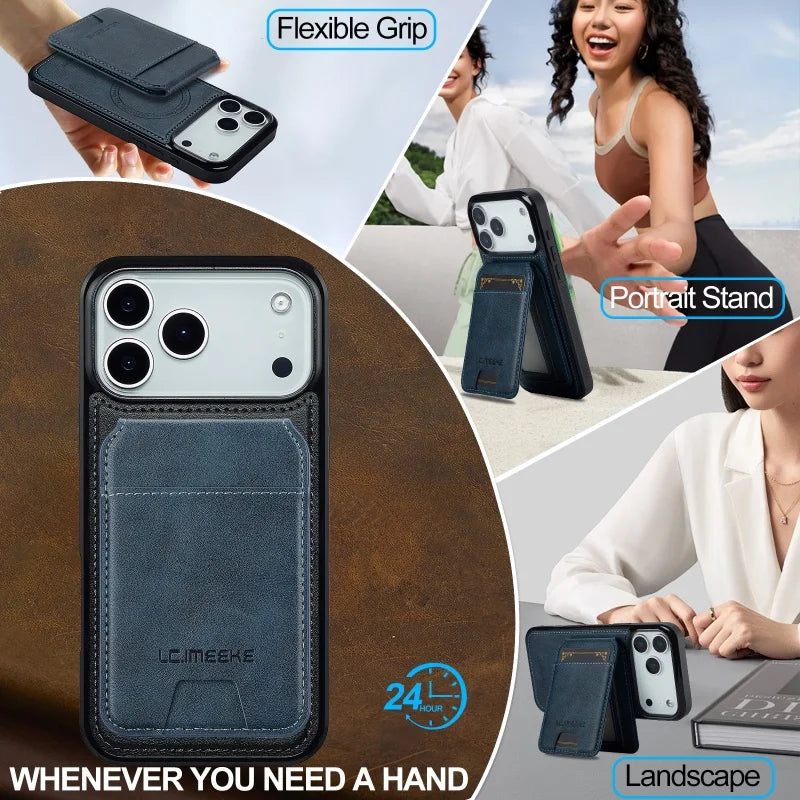 iPhone 17 Series Leather MagSafe Case with Removable Card Cover