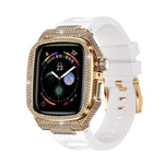 Diamond-Encrusted Stainless Steel Case with Rubber Strap for Apple Watch
