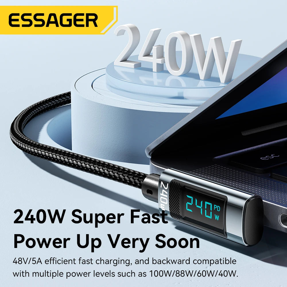 Essager 240W USB-C to USB-C Fast Charging Cable With 90° Angle Design