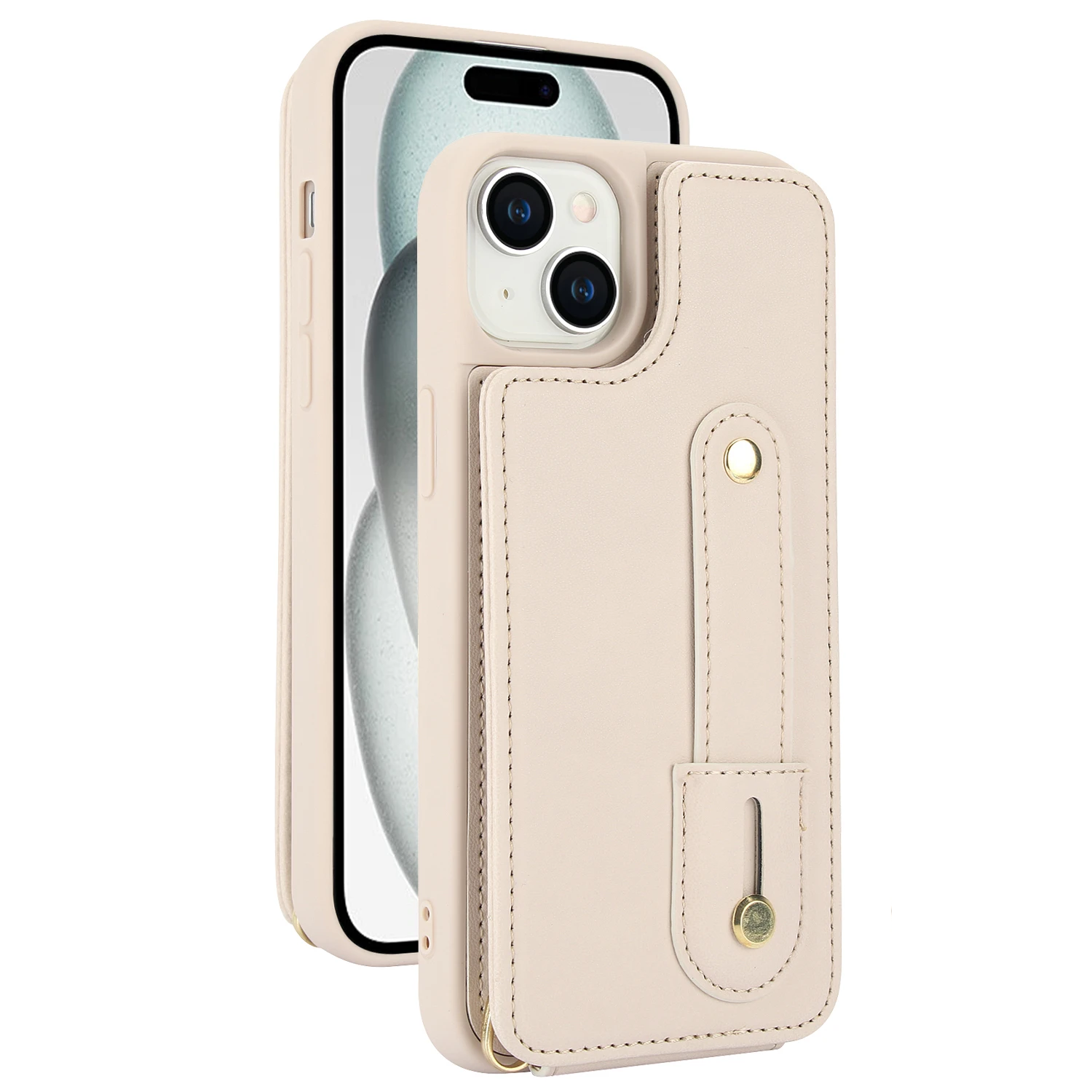 Crossbody Wristband Wallet Leather Card Slot Case for iPhone 15 Series