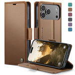 Pebbled Leather Magnetic Flip Wallet Case with Foldable Kickstand for iPhone 18 Series