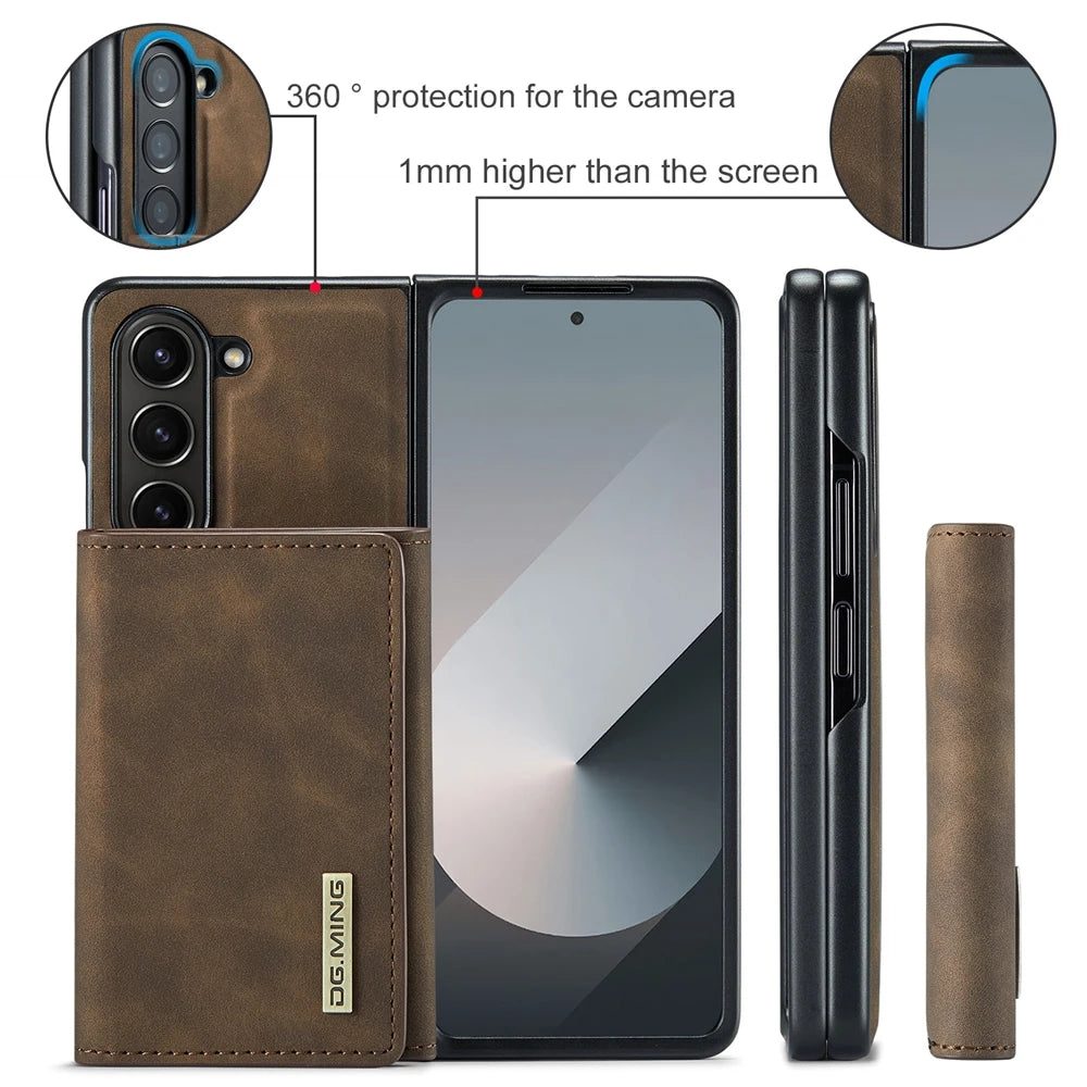 Samsung Galaxy Z Fold 7 Tri-Fold Magnetic Leather Case with Kickstand & Card Holder