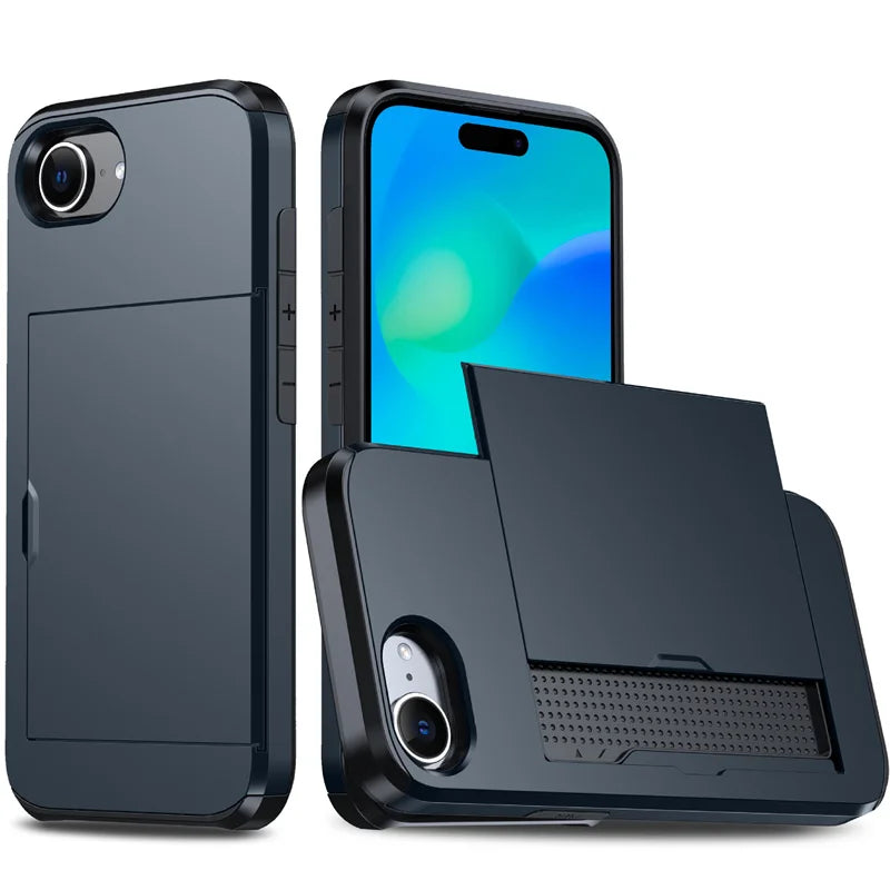 Luxury Armor Slide Card Slot Wallet Case for iPhone 16e