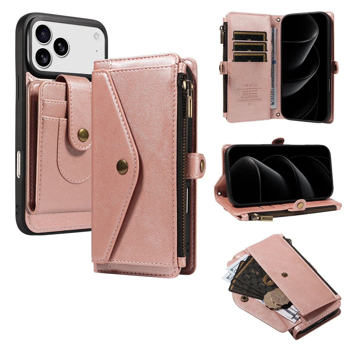 Textured Leather Detachable Wallet Case with Crossbody Strap for iPhone 18 Series