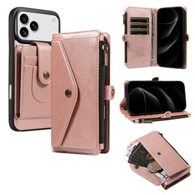 Textured Leather Detachable Wallet Case with Crossbody Strap for iPhone 18 Series