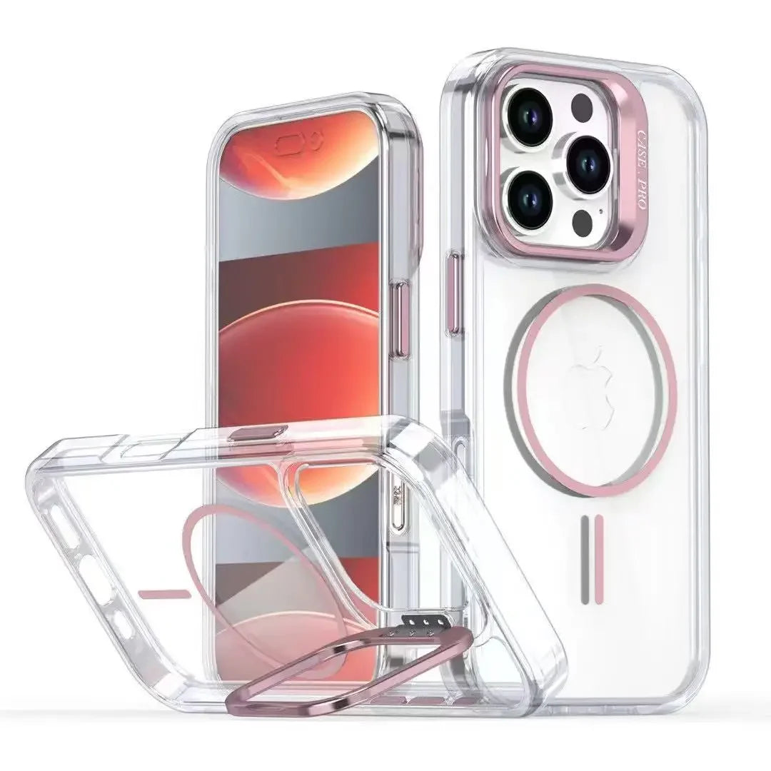 Luxury Transparent MagSafe Case with Camera Guard & Stand for iPhone 16 Series