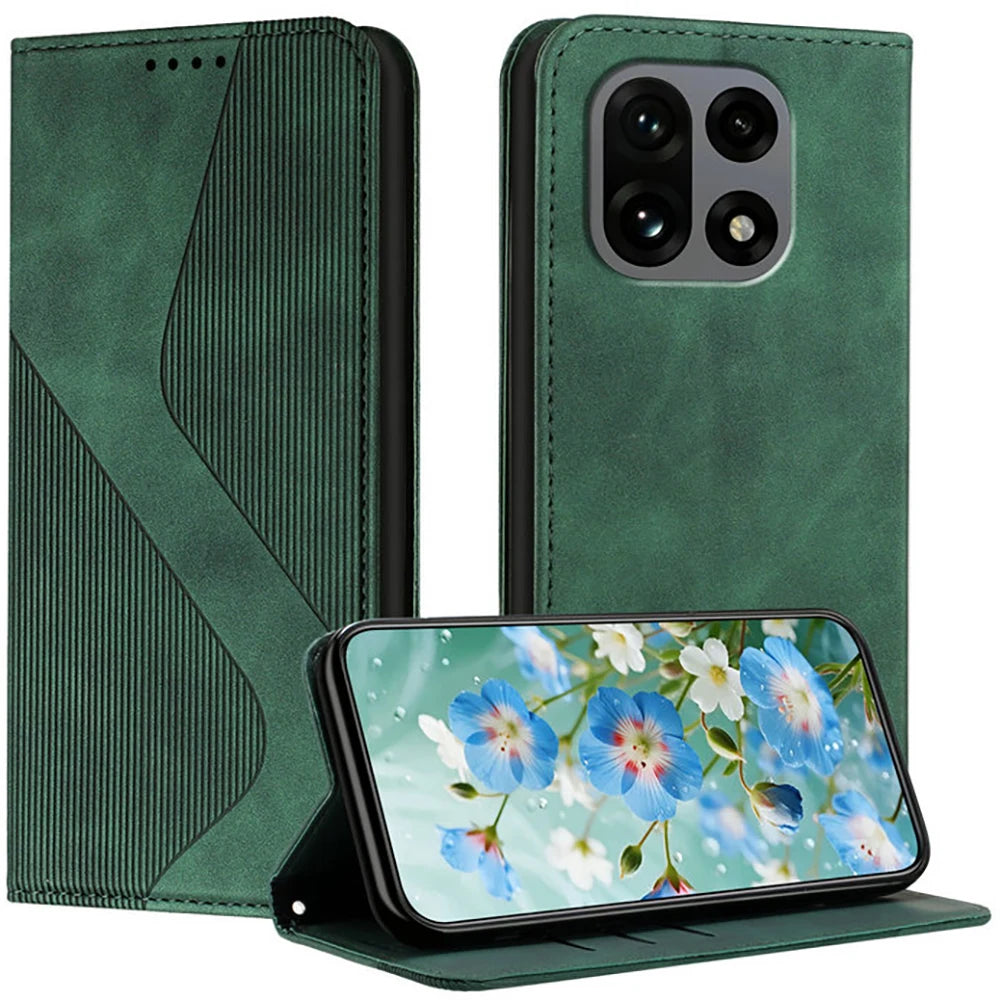 OnePlus 15 Magnetic Flip Wallet Case with Leather Texture