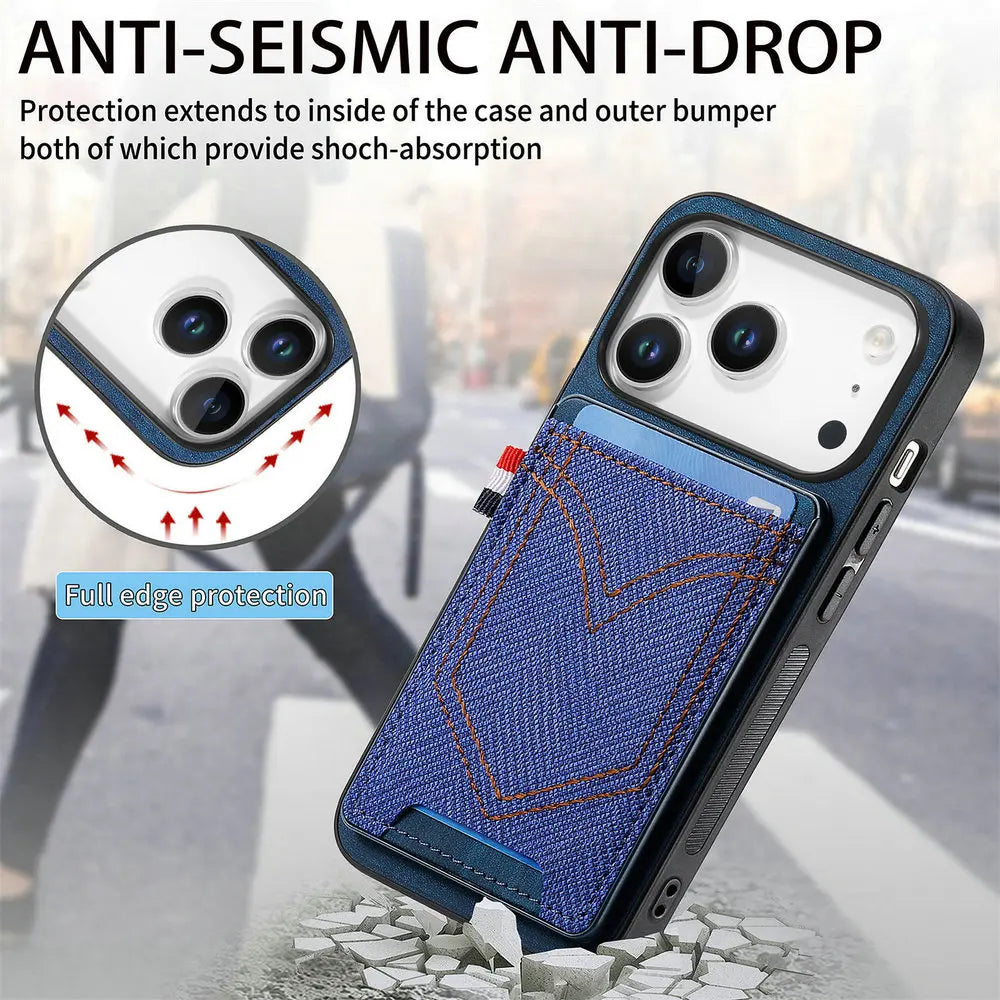 Fashion Jeans-Style Leather Wallet Case for iPhone 17 Series