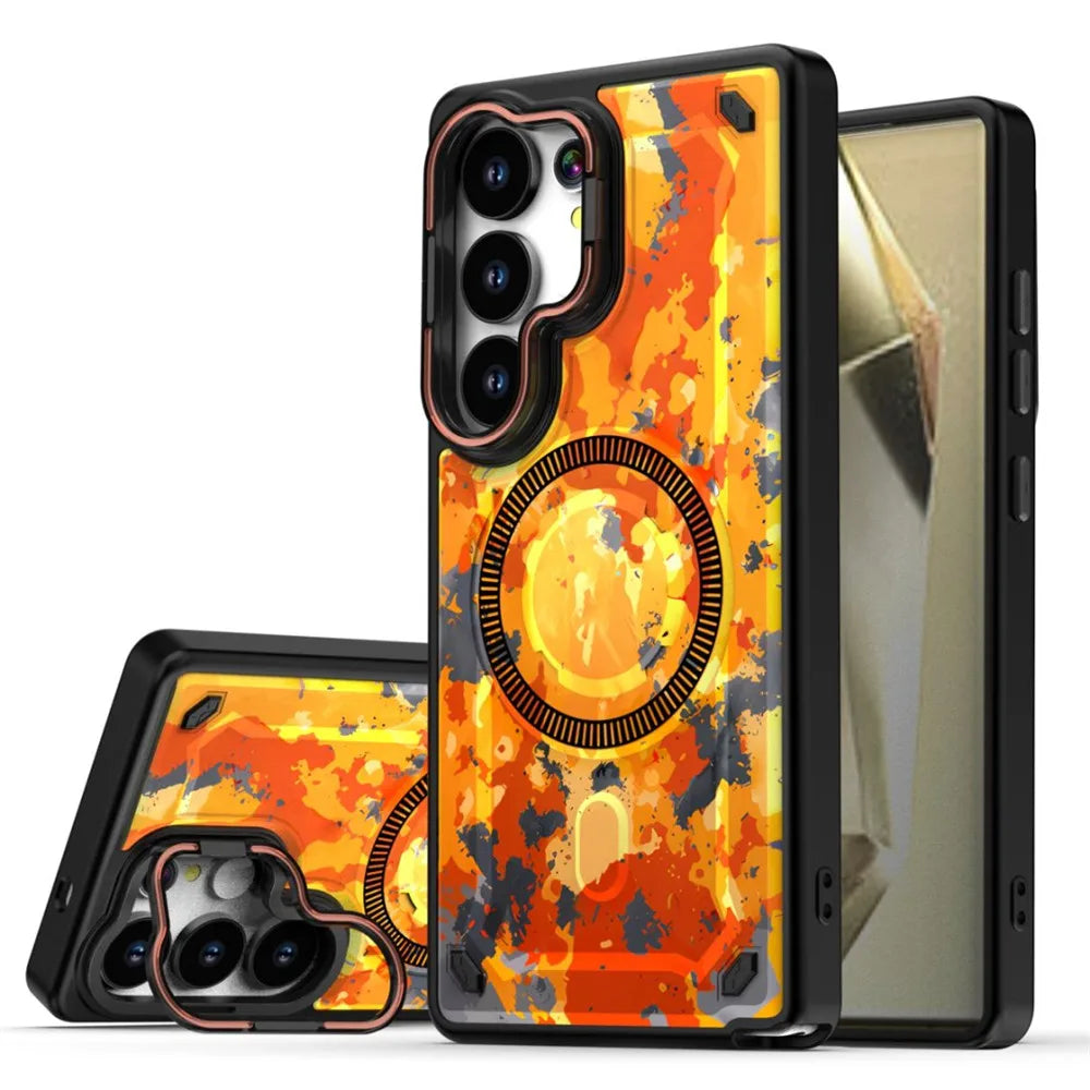 Protective Military Camouflage Magnetic Case with Lens Stand for Samsung Galaxy S24 Series