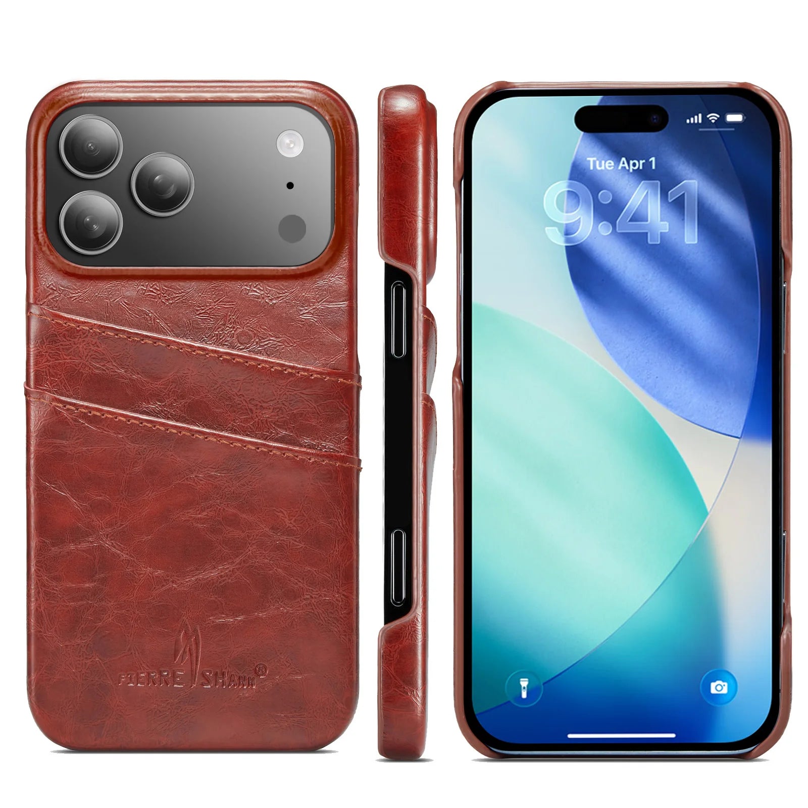 iPhone 17 Series Leather Back Cover with Card Slot and Easy-Open Button Design