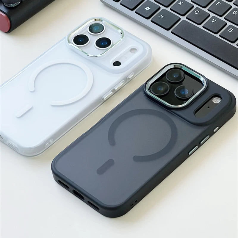 Heavy Duty Matte Translucent MagSafe Shockproof Case with Alloy Lens Cover for iPhone 17 Series