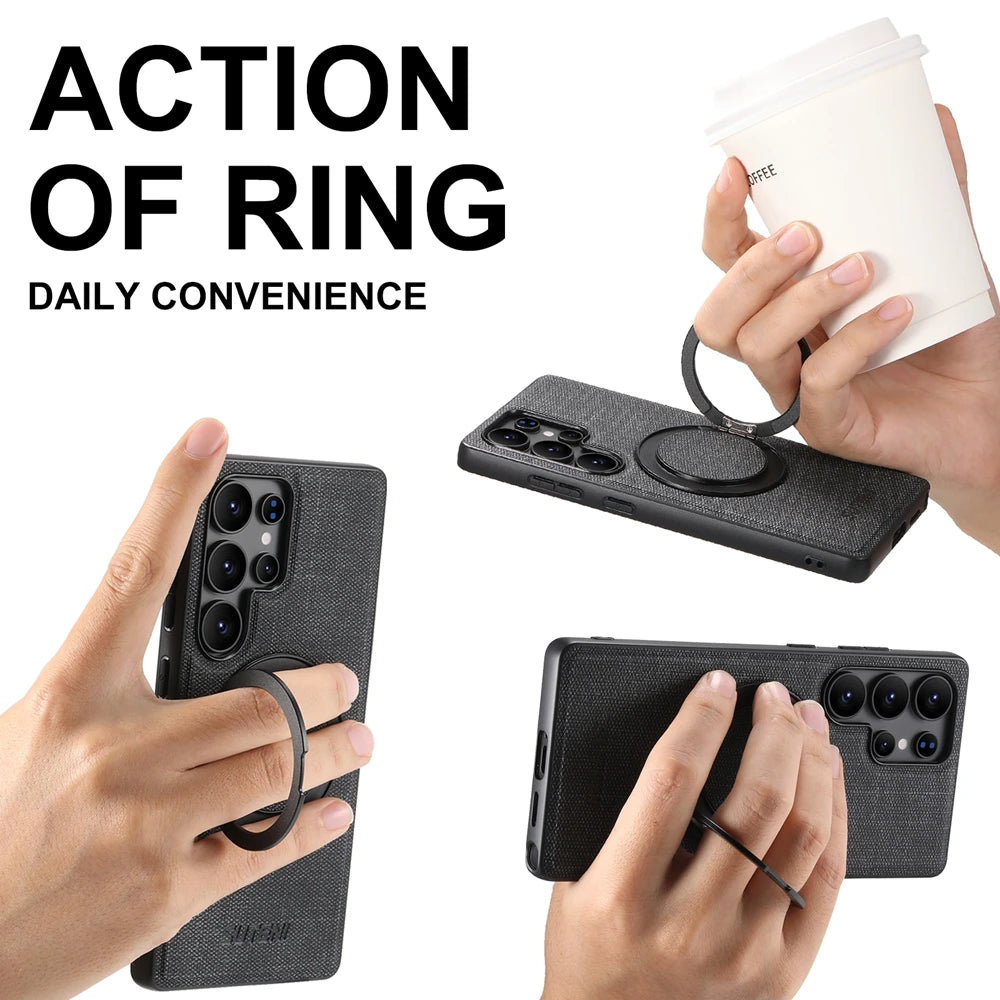 Samsung Galaxy S25 Ultra Denim Magnetic Case with 360° Ring Bracket & Kickstand