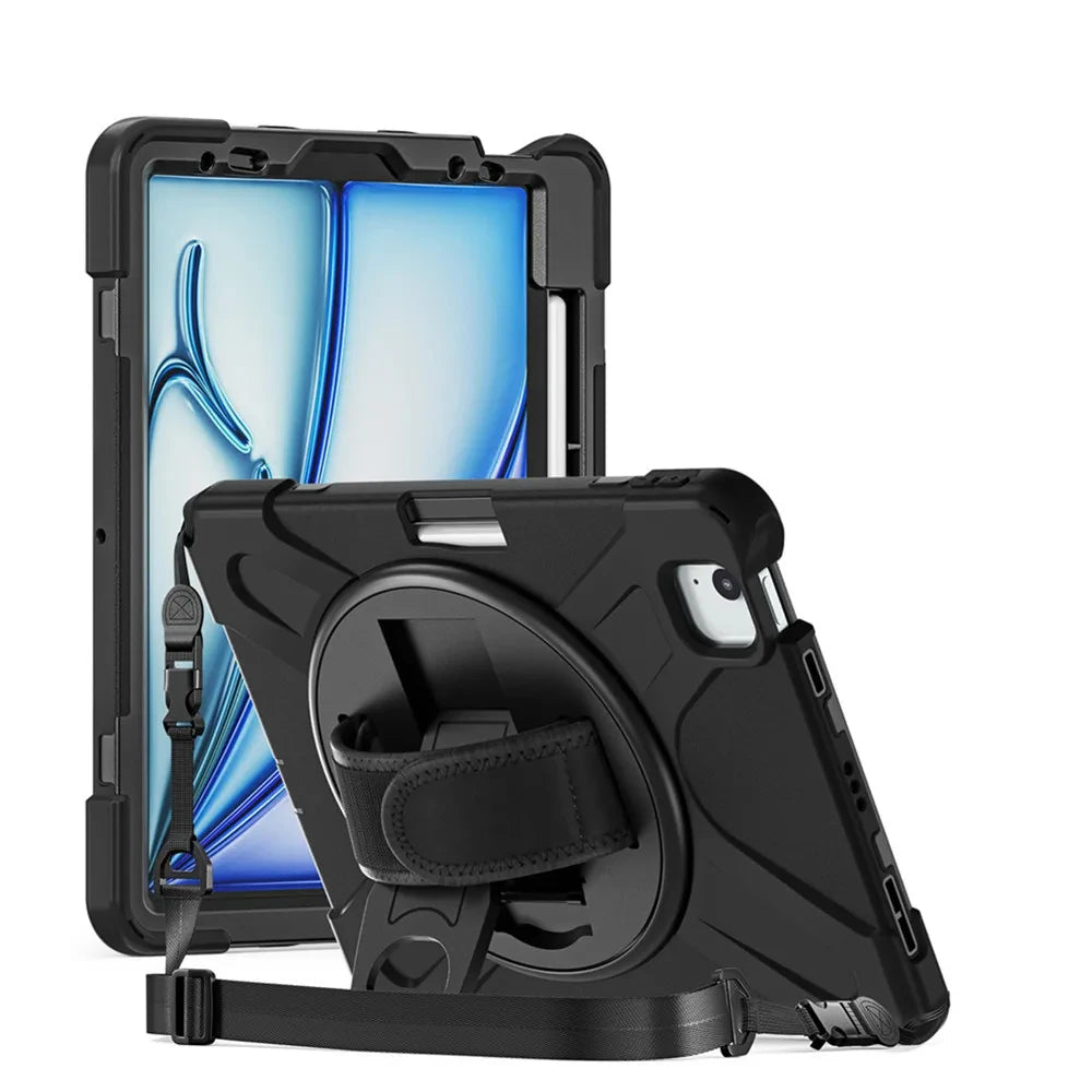 Shockproof Rotating Kickstand Case with Adjustable Hand Strap for iPad Air M3 (2025)