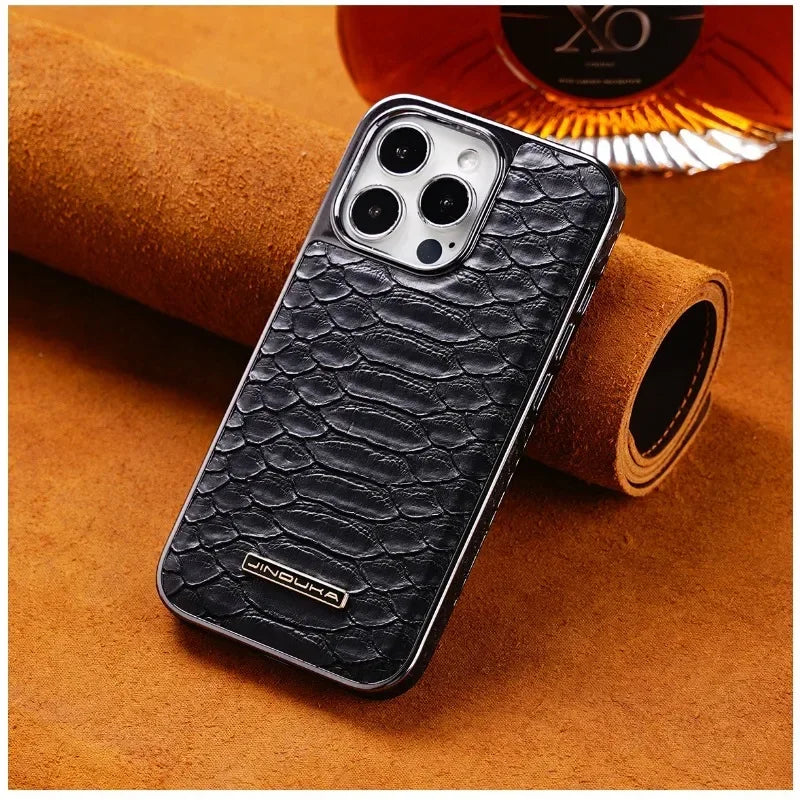Premium Snake Skin Texture Leather Case for iPhone 16 Series
