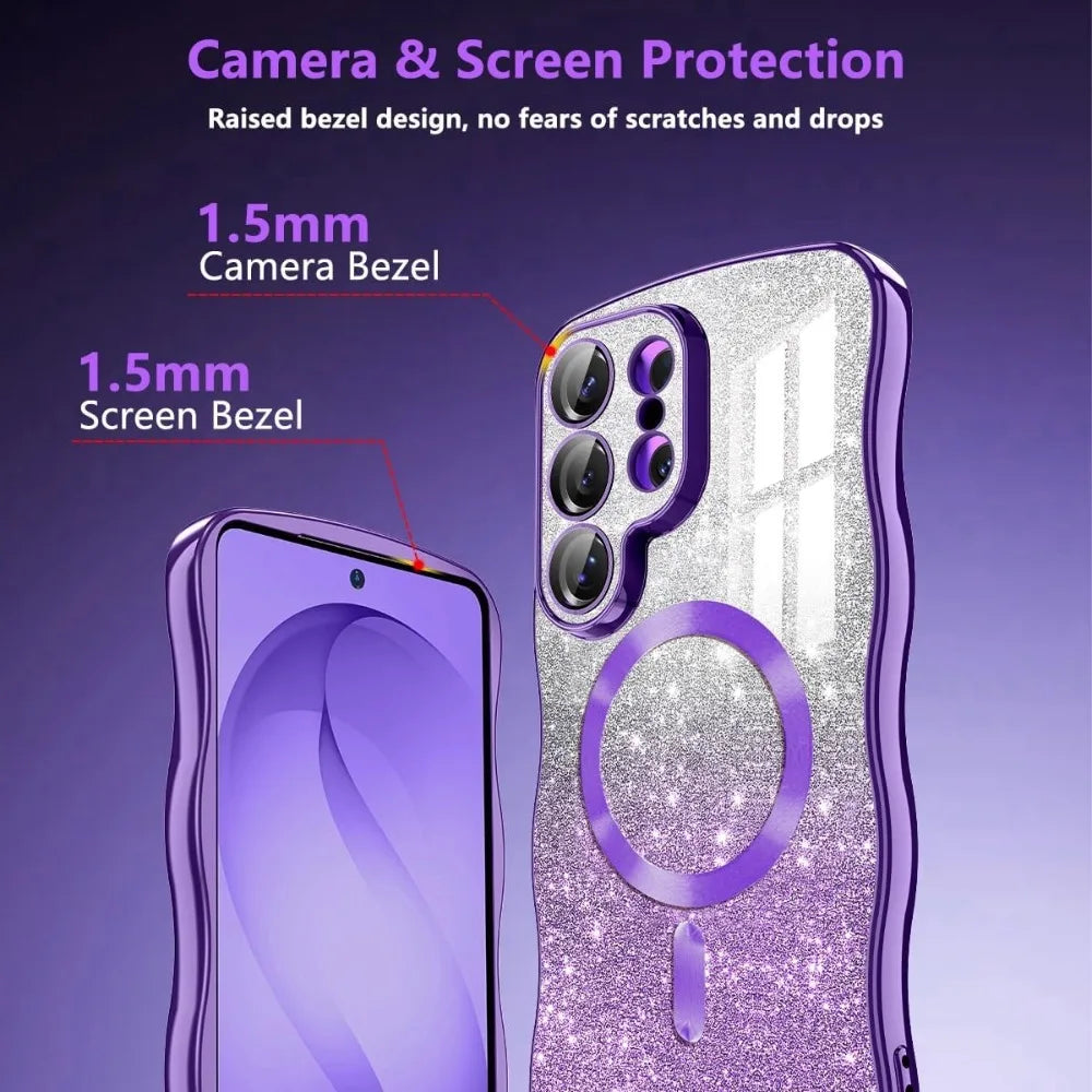 Glitter Wave Frame Magnetic TPU Case for Samsung Galaxy S26 Series