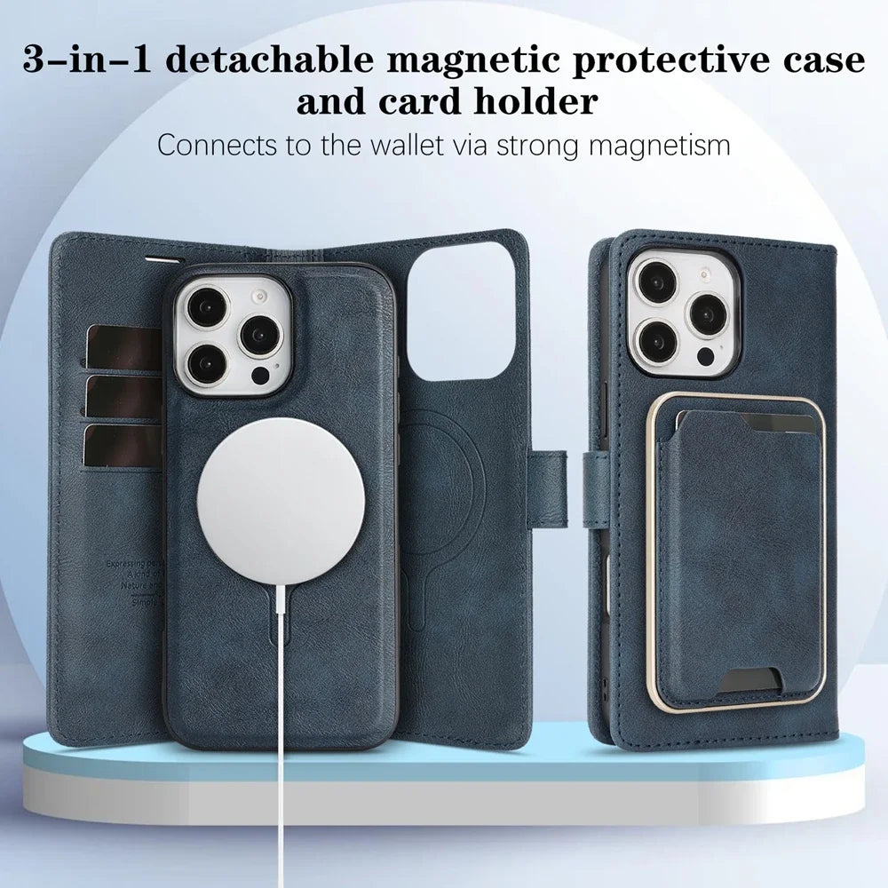 3-in-1 Detachable MagSafe Wallet Leather Case for iPhone 16 Series