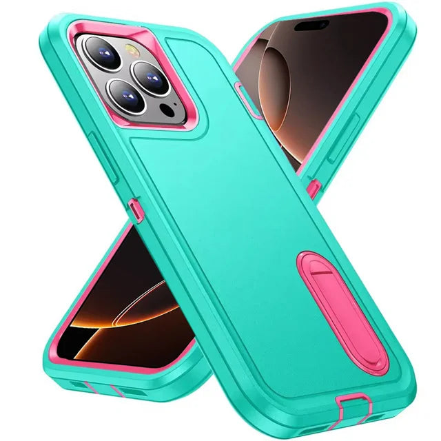 3-in-1 Hybrid Military-Grade Anti-Shock Case with Hard PC Holder for iPhone 16 Series