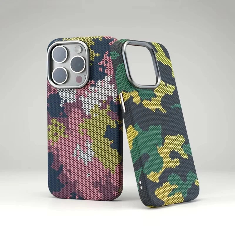 Rugged Camouflage Graffiti MagSafe Case with Alloy Lens Frame for iPhone 15 Series