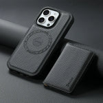 Detachable Carbon Fiber Pattern Wallet Case with Card Holder for iPhone 16 Series