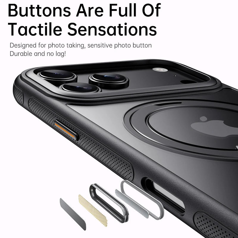 iPhone 17 Series Transparent MagSafe Case with 360° Rotating Ring Holder