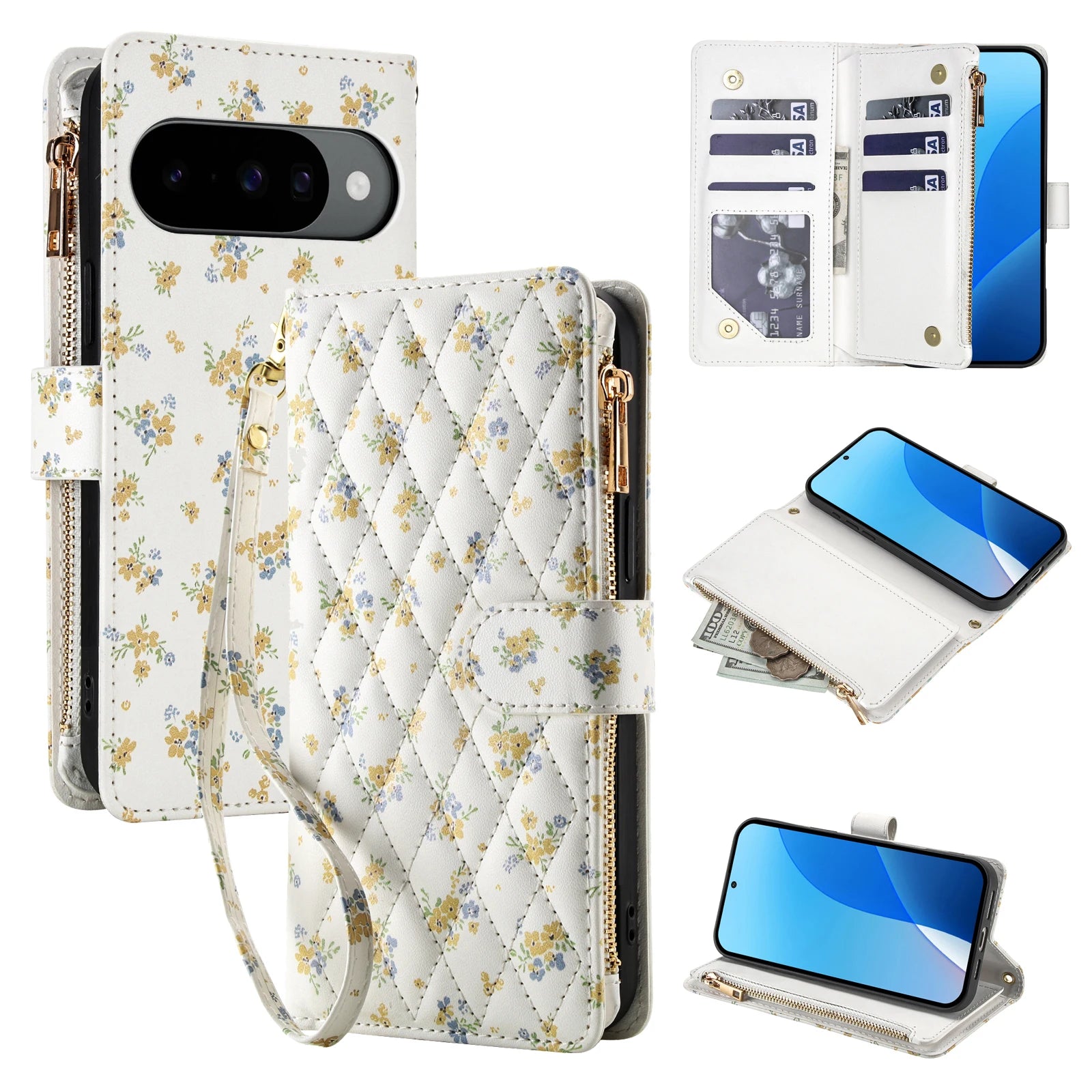 Luxury Embossed Leather Crossbody Case for Google Pixel 9 Series