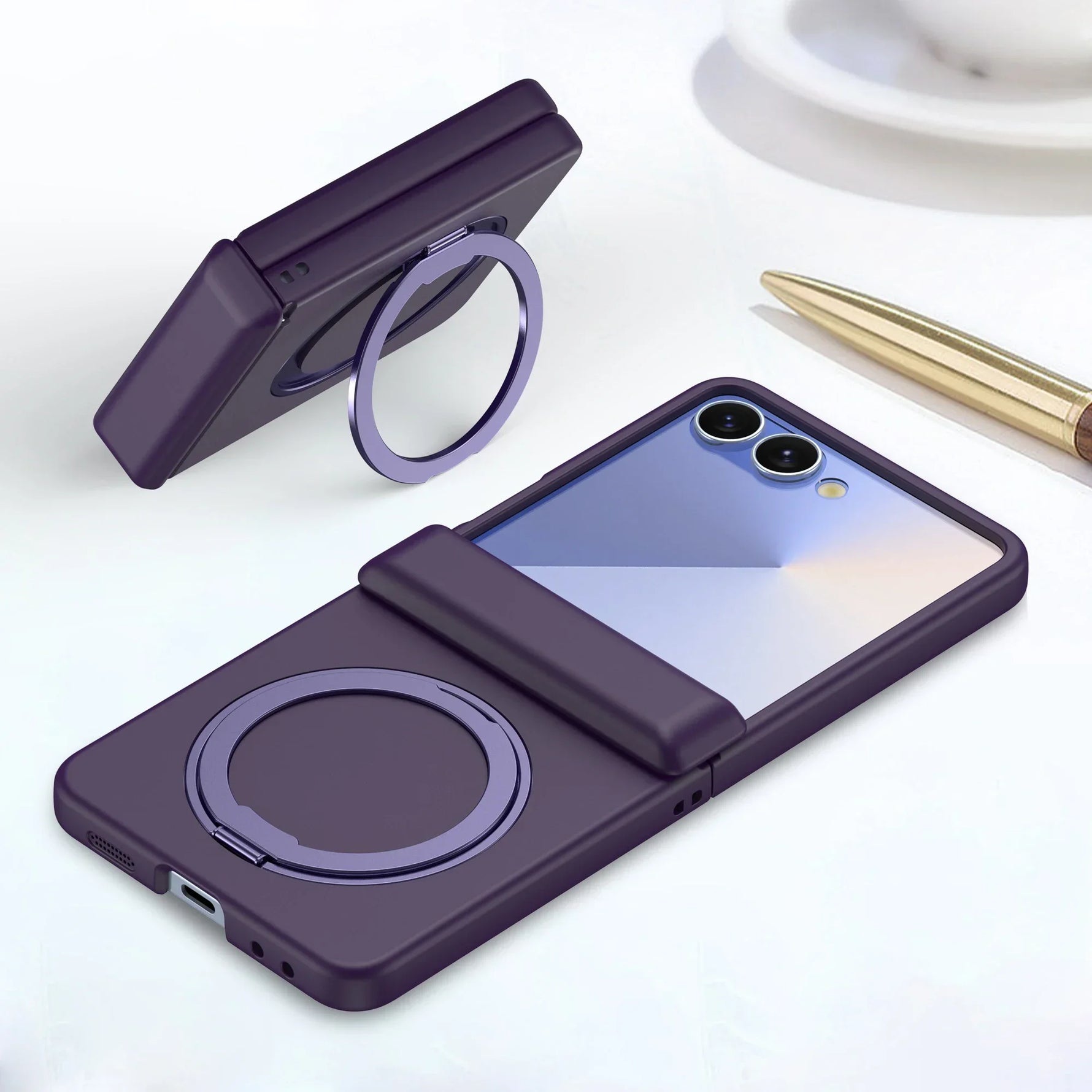 Skin Feel TPU Magnetic Case with 360° Rotating Bracket for Samsung Galaxy Z Flip 7