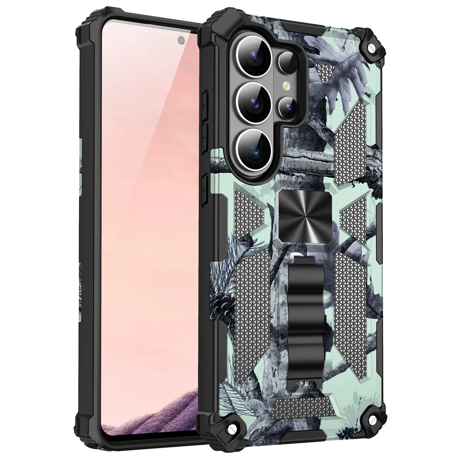 Camouflage Military Armor Case with Kickstand for Samsung Galaxy S26 Series