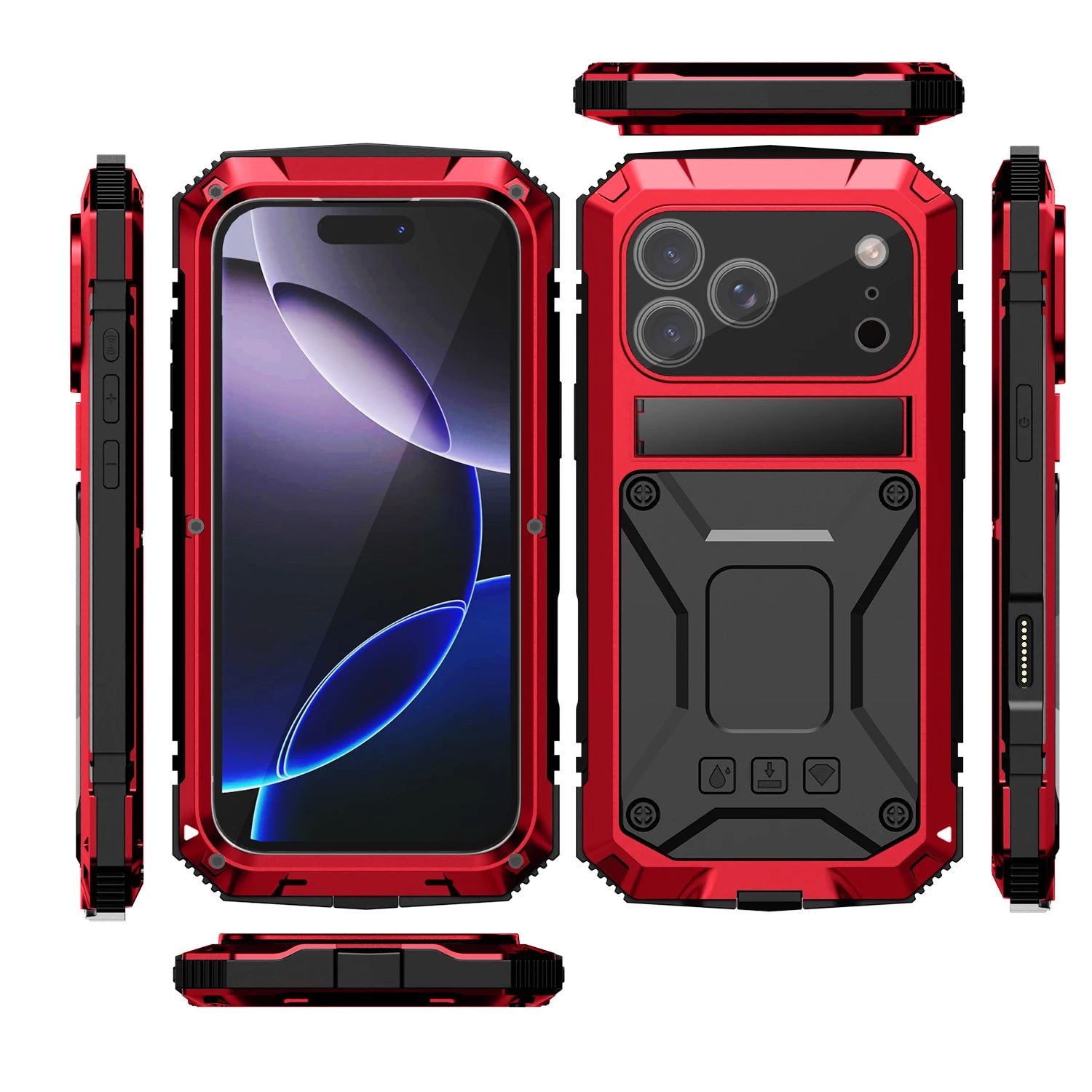 Military Grade 360 Protective Metal Case with Built-in Screen for iPhone 17 Series