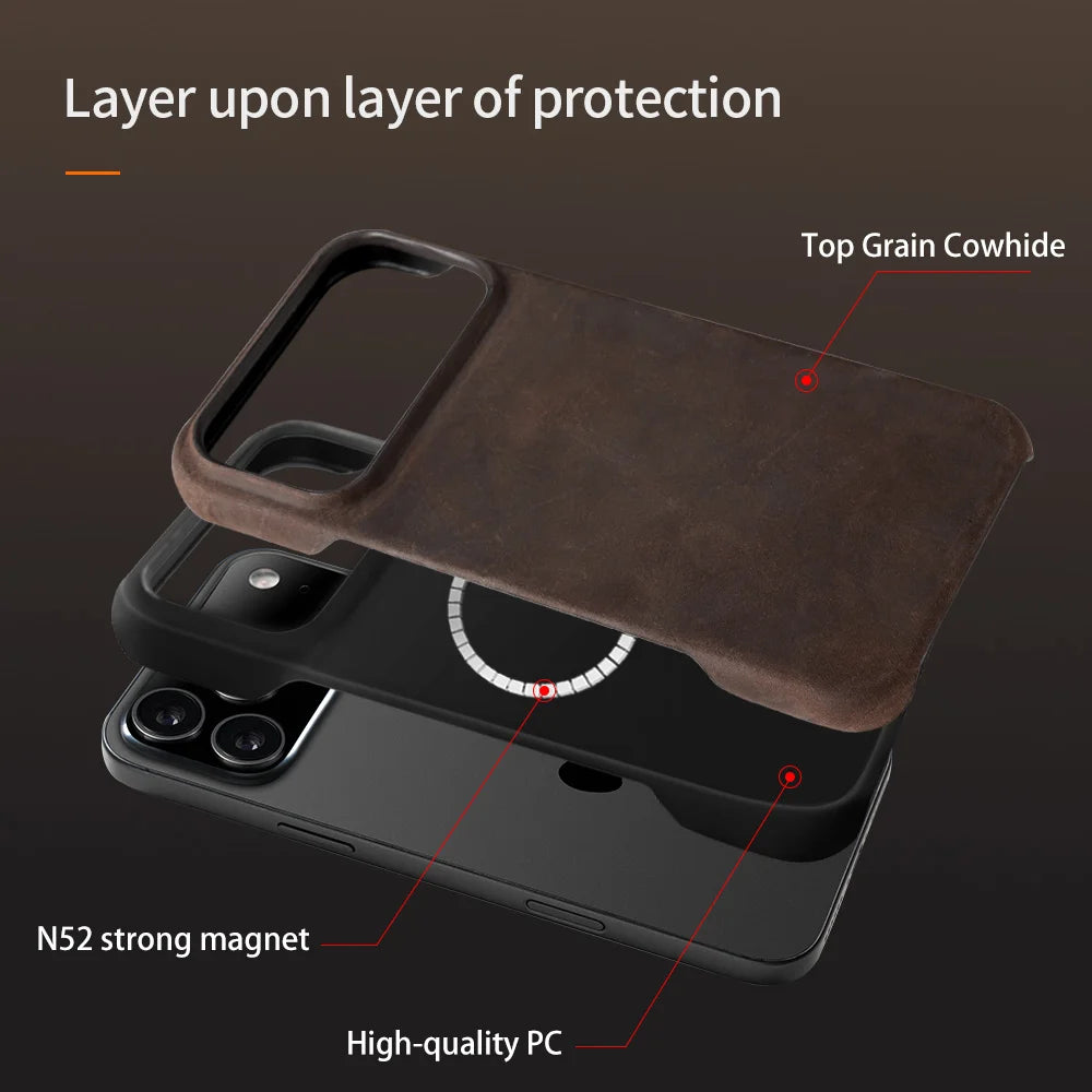 Retro Luxury Genuine Leather MagSafe Case for iPhone 17 Series
