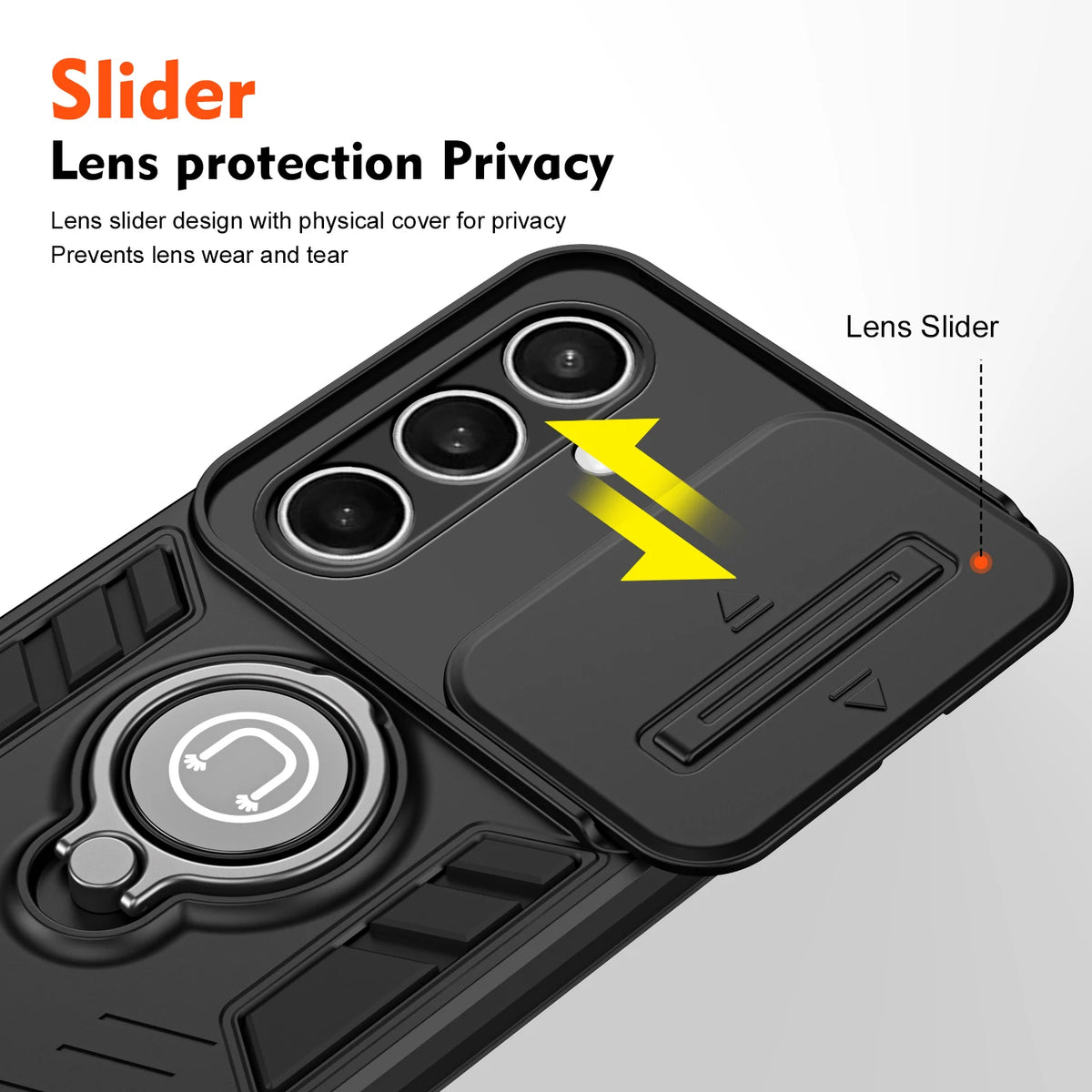 TPU Sliding Camera Shield Case with 360° Rotatable Ring Kickstand for Samsung Galaxy S25 Series