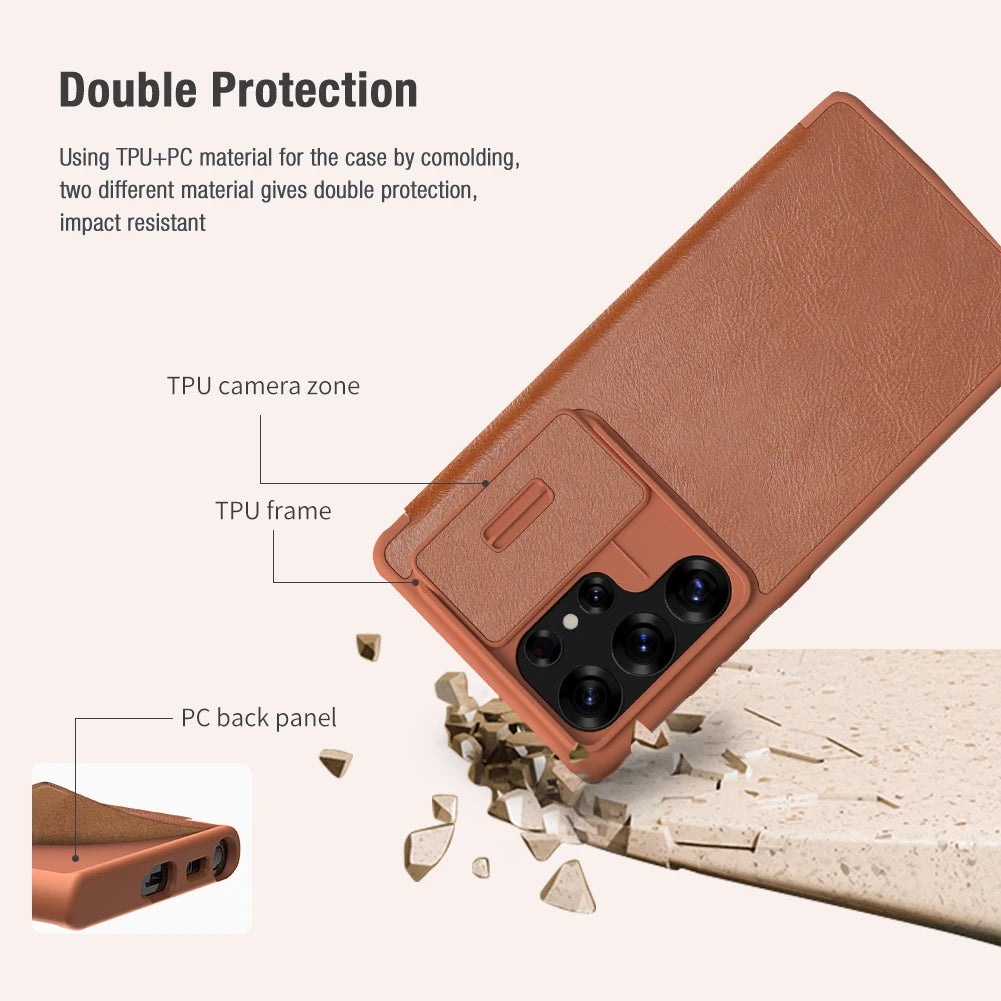Protective Sliding Camera Leather Flip Case for Samsung Galaxy S25 Series