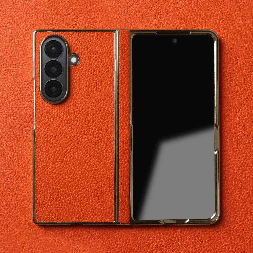 Genuine Leather Case with Raised Camera Protection Ring for Samsung Galaxy Z Fold 7