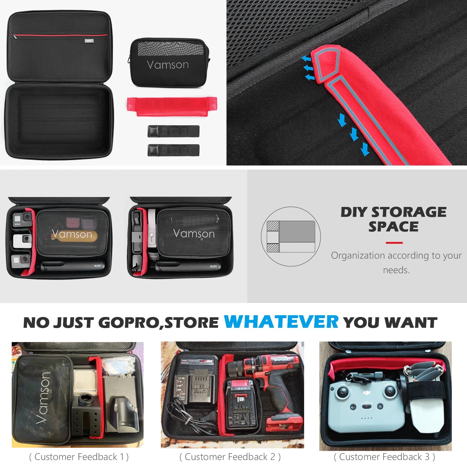 Large Waterproof PU Carrying Case for Action Cameras