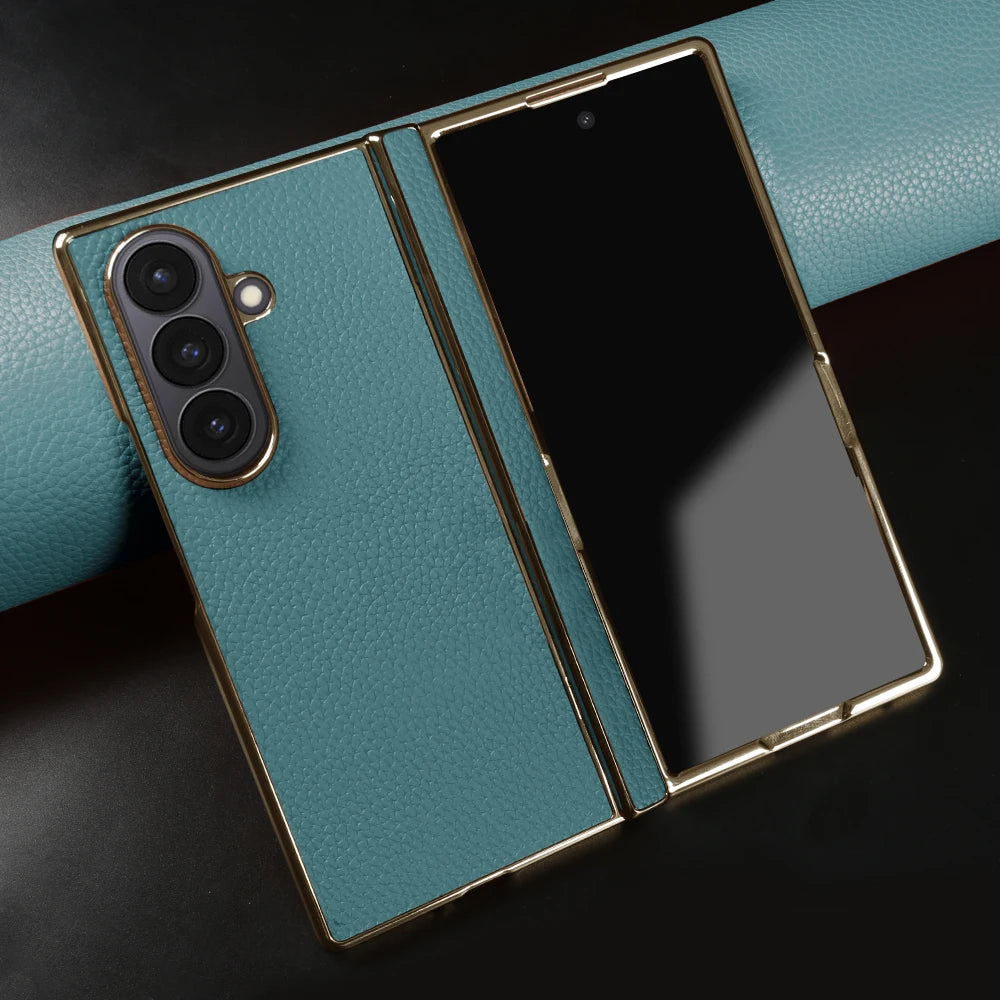 Genuine Leather Case with Raised Camera Protection Ring for Samsung Galaxy Z Fold 7