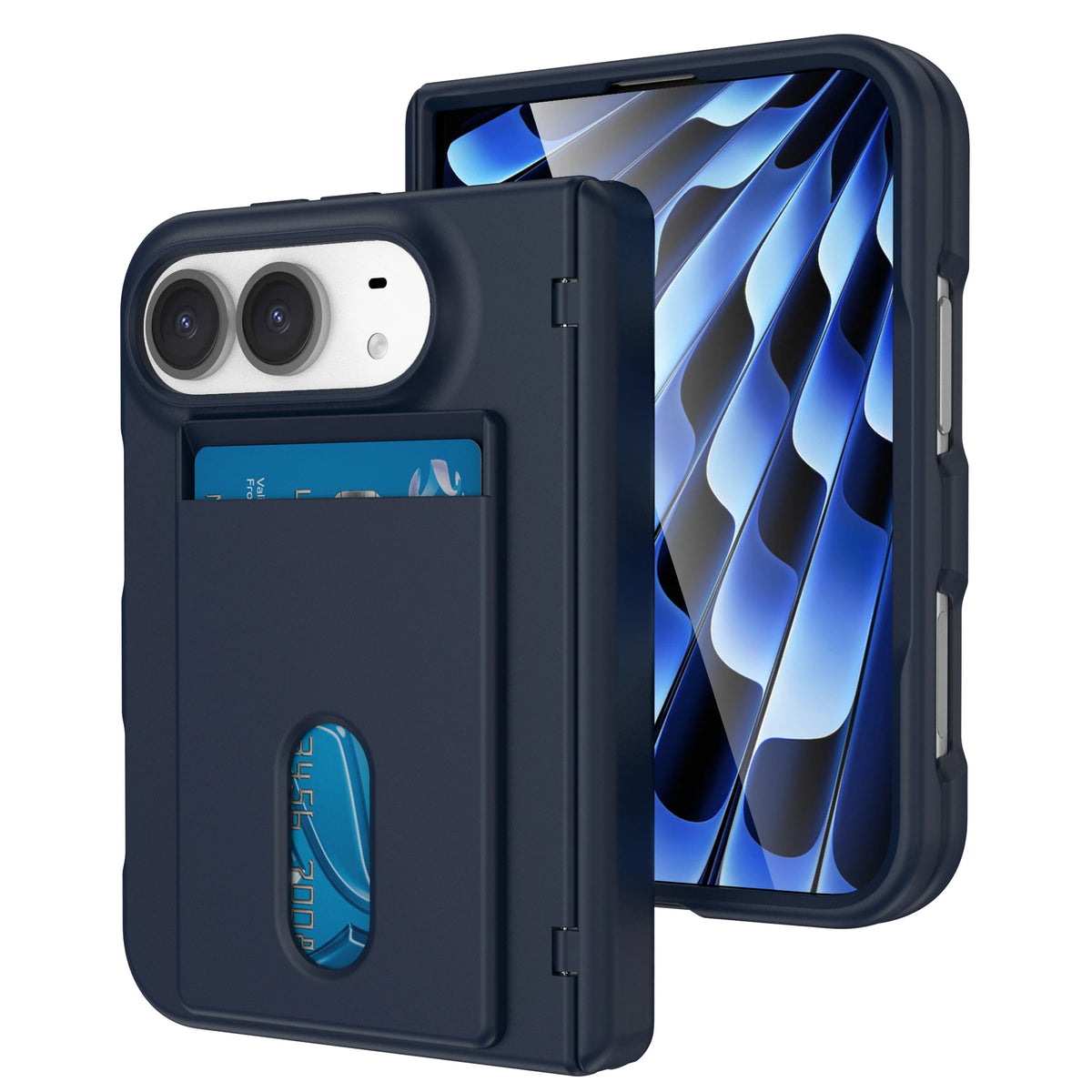 Spring-Loaded Hinge Protection Case with Card Slot for iPhone Duo