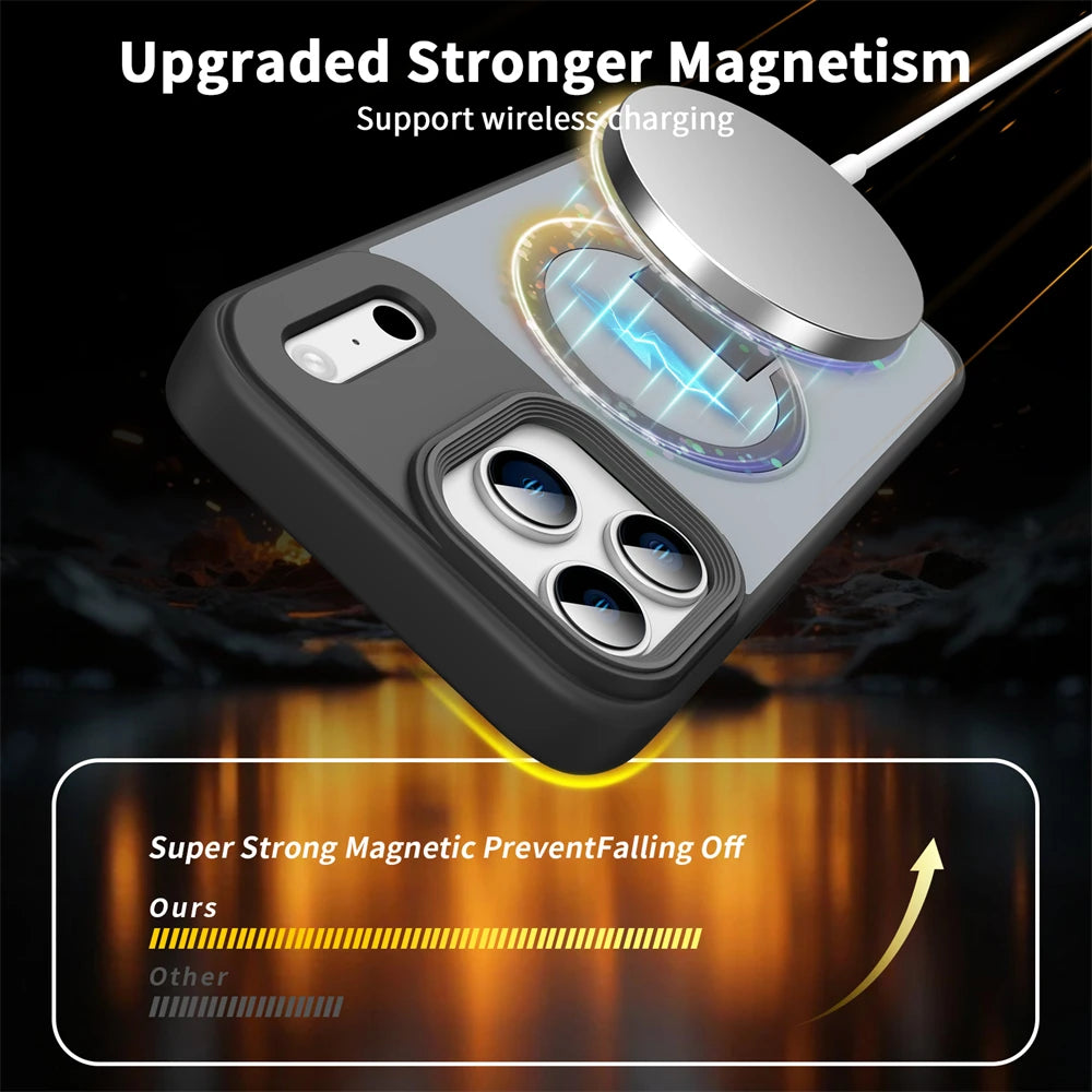 Shockproof MagSafe Matte Case with Built-In Holder for iPhone 17 Series