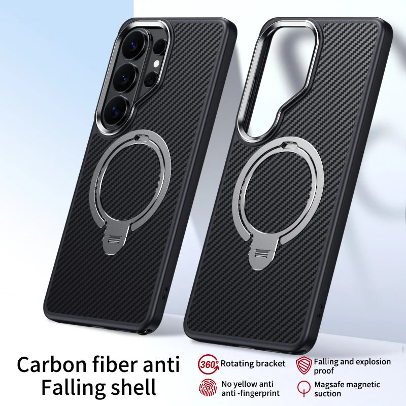 Premium Carbon Fiber Style Magnetic Case  With Kickstand for Samsung Galaxy S25 Series