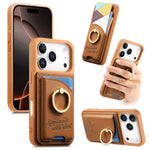 iPhone 17 Series Leather Wallet Case with Ring Holder and Kickstand