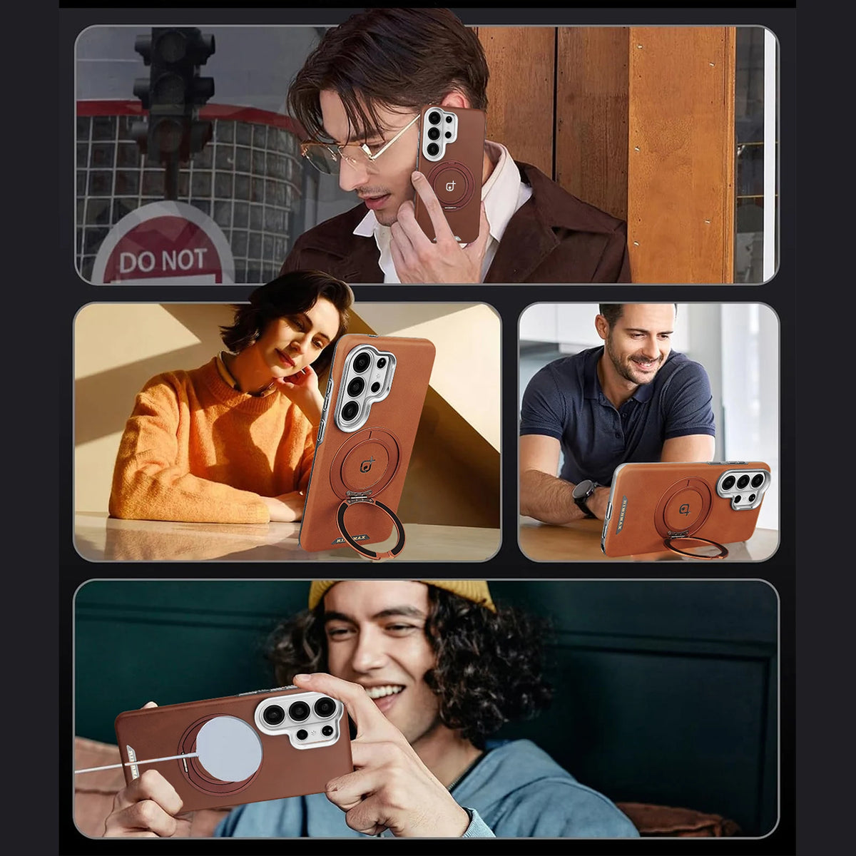 Shockproof Leather Case with 360° Rotating Magnetic Kickstand for Samsung Galaxy S25 Series