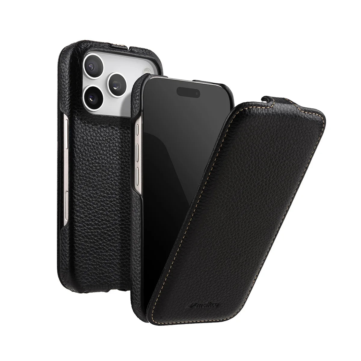 Vertical Flip Cowhide Leather MagSafe Case for iPhone 17 Series