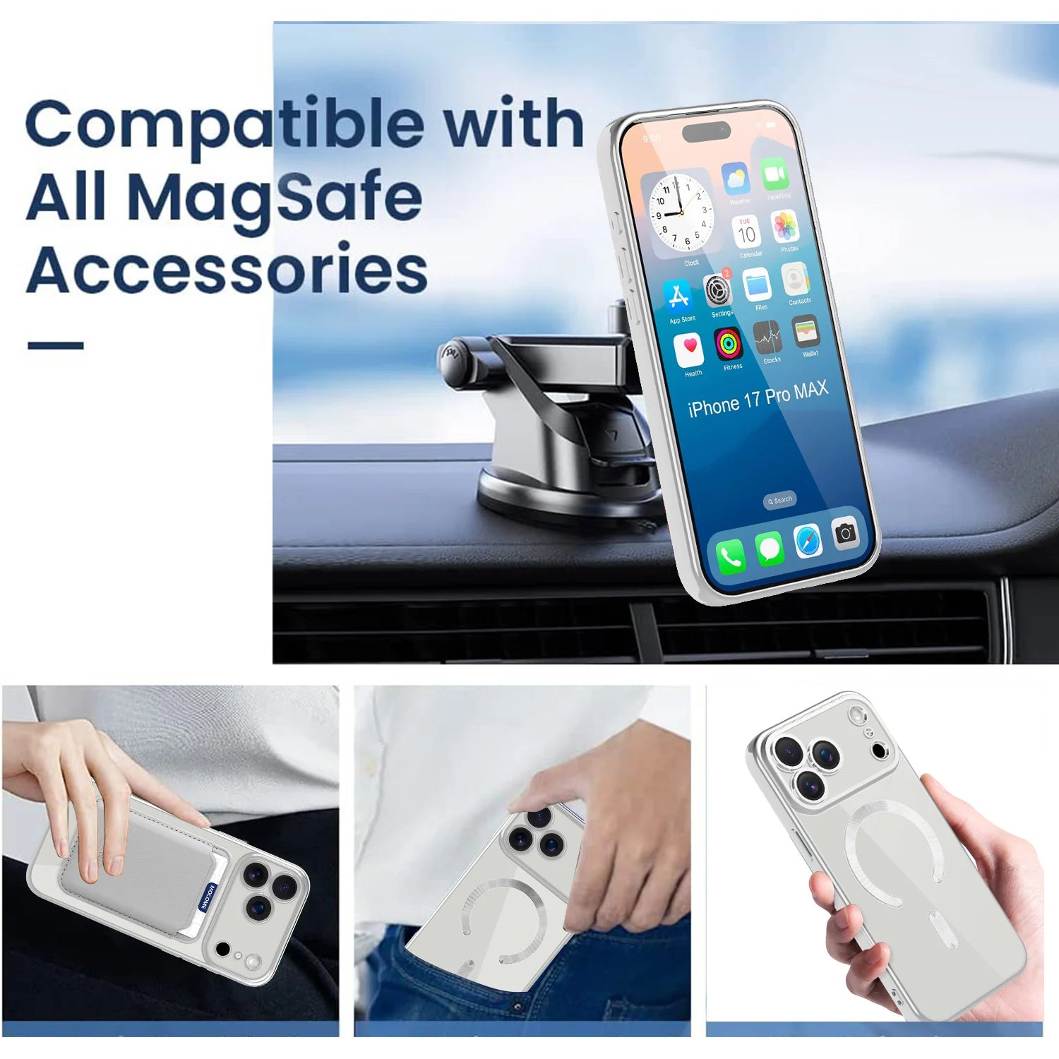 iPhone 17 Series Soft Electroplating MagSafe Case with Magnetic Wallet