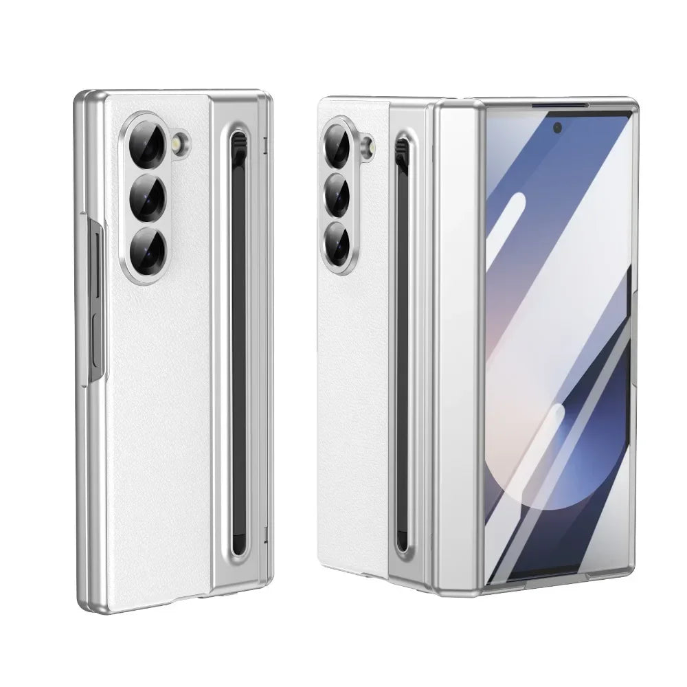Shockproof Leather Case with Film, Pen Slot and Hinge Protection for Samsung Galaxy Z Fold 6